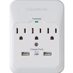 CYBERPOWER 3-OUTLET SURGE PROTECTOR WITH 2-USB PORTS