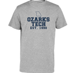Unisex Short Sleeve Triblend Tee in Athletic Heather w/ Ozarks Tech & Small Missouri Outline