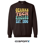 Crew Sweatshirt in Chocolate w/ Bubble Ozarks Tech Eagles Graphic