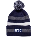 Primetime Striped Knit Hat w/ Pom in Navy and Charcoal