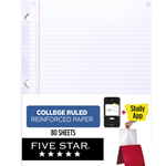 Five Star Reinforced Filler Paper 80 Sheets College Ruled