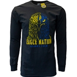 Mineral Washed Long SLeeve Tee in Black Dramatic Eagle