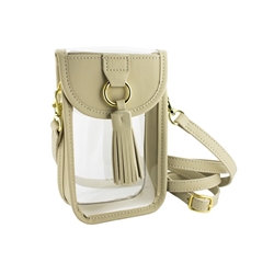 Clear Cell Phone Cross Body Bag in Tan