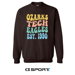 Crew Sweatshirt in Chocolate w/ Bubble Ozarks Tech Eagles Graphic