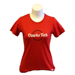 WOMENS RED ESSENTIAL TEE WITH GLITTERY LOGO